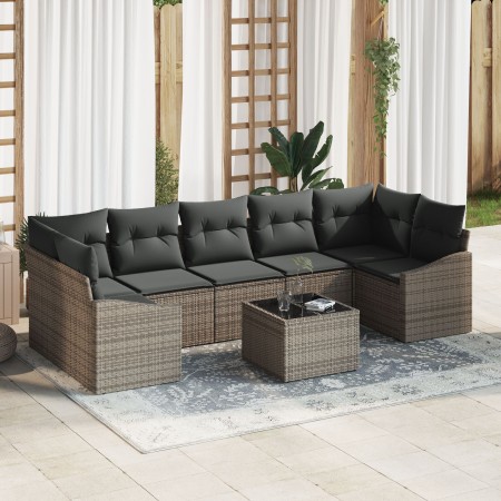 Juego de Sofá de Jardín de 8 Piezas con Cojines de Ratán Poli Gris de , Sofás de exterior - Ref: Foro24-3346639, Precio: 501,...