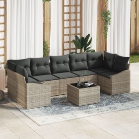 Conjunto de Sofá de Jardín de 8 Piezas con Cojines Gris Claro Ratán Sintético de , Sofás de exterior - Ref: Foro24-3346642, P...