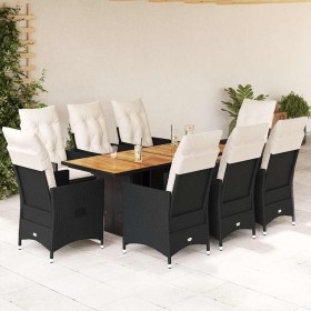 Set de comedor de jardín 9 pzas y cojines ratán sintético negro en Conjuntos de jardín | Comprar online en Foru.es