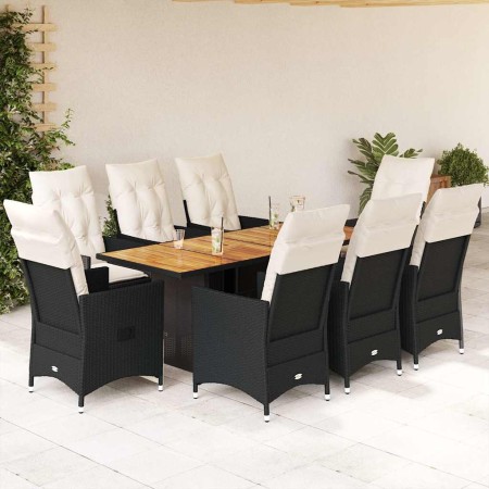Set de comedor de jardín 9 pzas y cojines ratán sintético negro en Conjuntos de jardín | Comprar online en Foru.es