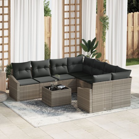 Juego de Sofá de Jardín de 9 Piezas con Cojines en Poliratán Gris Claro de , Sofás de exterior - Ref: Foro24-3346662, Precio:...