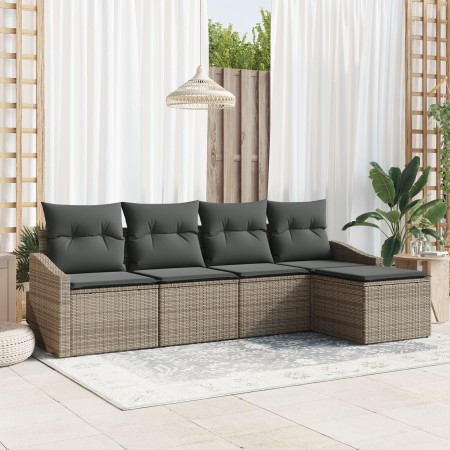 Conjunto de sofá de jardín de 5 piezas con cojines gris poliratán de , Sofás de exterior - Ref: Foro24-3346679, Precio: 297,7...