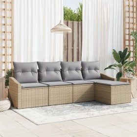 Juego de Sofá de Jardín de 5 Piezas con Cojines Beige de Ratán Sintético de , Sofás de exterior - Ref: Foro24-3346680, Precio...