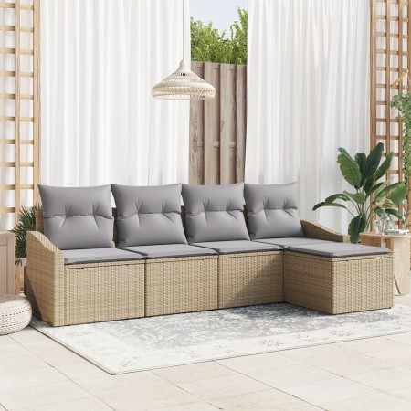 Juego de Sofá de Jardín de 5 Piezas con Cojines Beige de Ratán Sintético de , Sofás de exterior - Ref: Foro24-3346680, Precio...