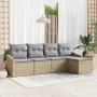Juego de Sofá de Jardín de 5 Piezas con Cojines Beige de Ratán Sintético de , Sofás de exterior - Ref: Foro24-3346680, Precio...