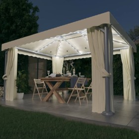 Cenador con cortina y tira de luces LED aluminio crema 4x3 m de vidaXL, Carpas y cenadores - Ref: Foro24-3070353, Precio: 545...
