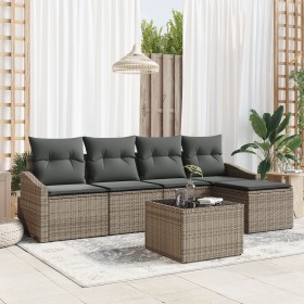 Juego de Sofá de Jardín de 5 Piezas con Cojines de Ratán Poliéster Negro de , Sofás de exterior - Ref: Foro24-3346689, Precio...