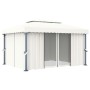 Cenador con cortina y tira de luces LED aluminio crema 4x3 m de vidaXL, Carpas y cenadores - Ref: Foro24-3070353, Precio: 545...
