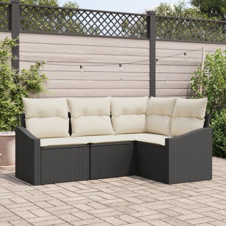 Juego de Sofá de Jardín de 4 Piezas con Cojines Ratán Negro de , Sofás de exterior - Ref: Foro24-3346697, Precio: 283,09 €, D...