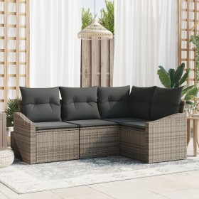 Juego de sofá de jardín de 4 piezas con cojines gris polirratán de , Sofás de exterior - Ref: Foro24-3346699, Precio: 286,36 ...