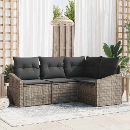 Juego de sofá de jardín de 4 piezas con cojines gris polirratán de , Sofás de exterior - Ref: Foro24-3346699, Precio: 286,36 ...