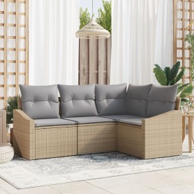 Conjunto de Sofás de Jardín de 4 Piezas con Cojines Beige de Ratán Poli de , Sofás de exterior - Ref: Foro24-3346700, Precio:...