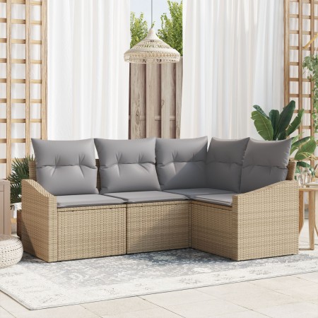 Conjunto de Sofás de Jardín de 4 Piezas con Cojines Beige de Ratán Poli de , Sofás de exterior - Ref: Foro24-3346700, Precio:...