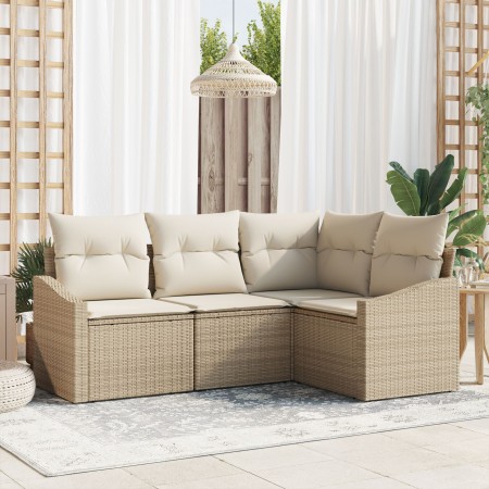 Conjunto de Sofá de Jardín de 4 Piezas con Cojines Beige Poliéster de , Sofás de exterior - Ref: Foro24-3346701, Precio: 308,...