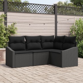 Juego de Sofá de Jardín Conjunto de 4 Negro Ratán, Poliéster, Acero de , Sofás de exterior - Ref: Foro24-3346703, Precio: 298...
