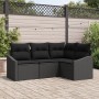 Juego de Sofá de Jardín Conjunto de 4 Negro Ratán, Poliéster, Acero de , Sofás de exterior - Ref: Foro24-3346703, Precio: 298...