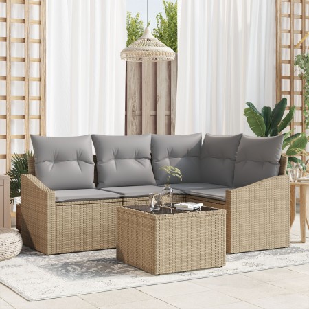 Conjunto de Sofá de Jardín de 5 Piezas con Cojines Negros de Ratán Poliester de , Sofás de exterior - Ref: Foro24-3346710, Pr...