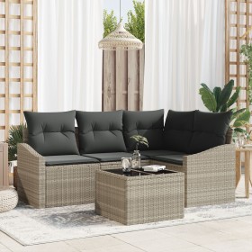 Juego de Sofá de Jardín de 5 Piezas con Cojines Gris Poli Ratán de , Sofás de exterior - Ref: Foro24-3346712, Precio: 364,83 ...