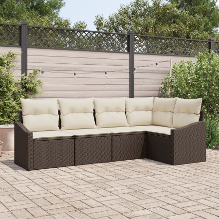 Conjunto de Sofás de Jardín de 5 Piezas con Cojines Ratán Marrón de , Sofás de exterior - Ref: Foro24-3346718, Precio: 346,97...
