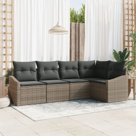 Set de Sofá de Jardín de 5 Piezas con Cojines en Gris de Ratán Sintético de , Sofás de exterior - Ref: Foro24-3346719, Precio...