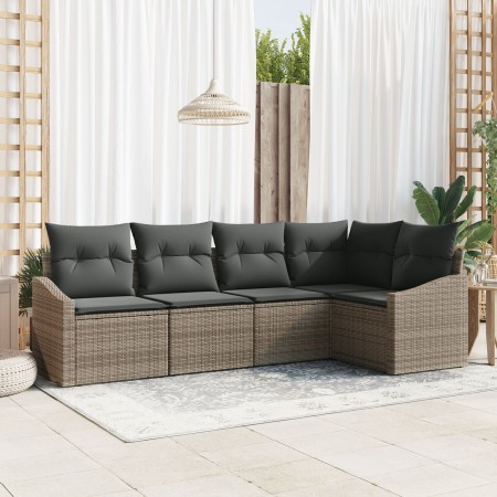 Set de Sofá de Jardín de 5 Piezas con Cojines en Gris de Ratán Sintético de , Sofás de exterior - Ref: Foro24-3346719, Precio...