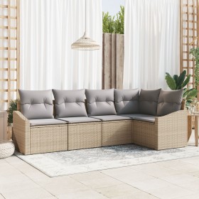 Juego de Sofá de Jardín de 5 Piezas con Cojines Beige Ratán Sintético de , Sofás de exterior - Ref: Foro24-3346720, Precio: 3...