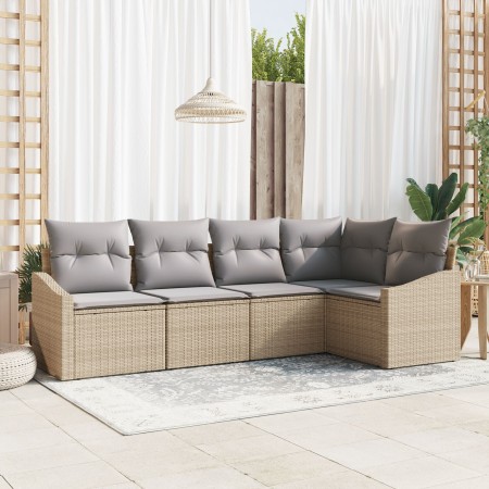 Juego de Sofá de Jardín de 5 Piezas con Cojines Beige Ratán Sintético de , Sofás de exterior - Ref: Foro24-3346720, Precio: 3...