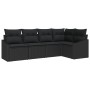 Set de sofá de jardín de 5 piezas con cojines Negro Poliratán de , Sofás de exterior - Ref: Foro24-3346723, Precio: 348,78 €,...