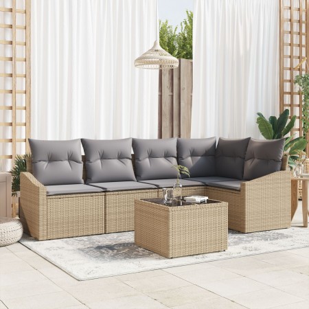 Conjunto de Sofá de Jardín de 6 Piezas con Cojines Negros de Ratán Poliéster de , Sofás de exterior - Ref: Foro24-3346730, Pr...