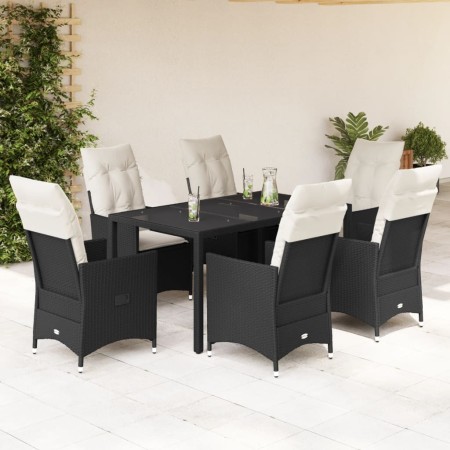 Set de comedor de jardín 7 pzas y cojines ratán sintético negro en Conjuntos de jardín | Comprar online en Foru.es
