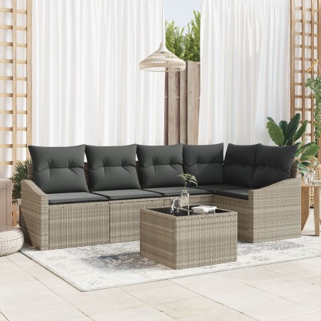 Juego de sofá de jardín de 6 piezas con cojines gris poliratán de , Sofás de exterior - Ref: Foro24-3346732, Precio: 422,73 €...