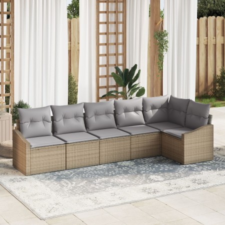 Juego de Sofá de Jardín de 6 Piezas con Cojines Beige de Ratán Sintético de , Sofás de exterior - Ref: Foro24-3346740, Precio...