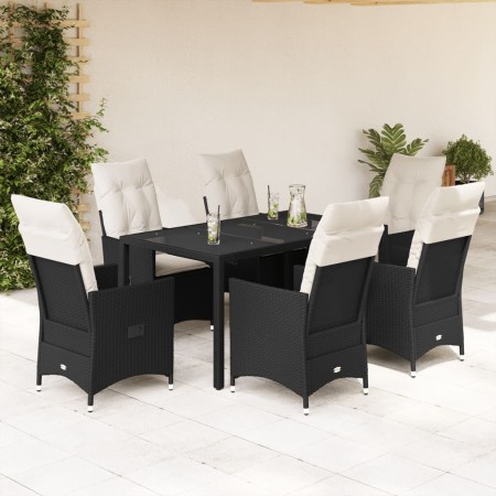 Set de comedor de jardín 7 pzas y cojines ratán sintético negro en Conjuntos de jardín | Comprar online en Foru.es