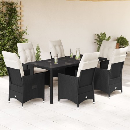 Set de comedor de jardín 7 pzas y cojines ratán sintético negro en Conjuntos de jardín | Comprar online en Foru.es