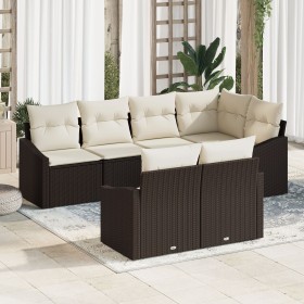 Conjunto de sofá de jardín de 7 piezas con cojines de ratán versátil en marrón de , Sofás de exterior - Ref: Foro24-3346758, ...