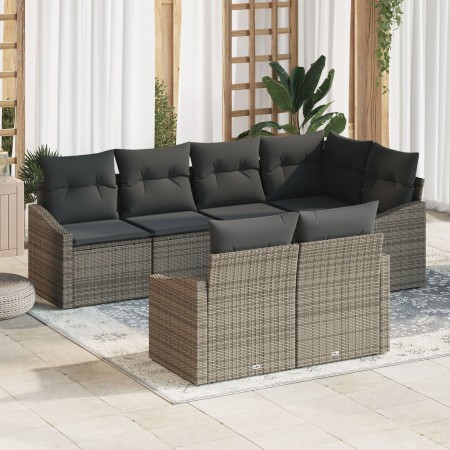 Conjunto de Sofá de Jardín de 7 piezas con Cojines Gris Poliratán de , Sofás de exterior - Ref: Foro24-3346759, Precio: 492,6...