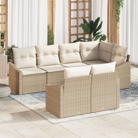 Conjunto de Sofá de Jardín de 7 Piezas con Cojines Beige Poliratán de , Sofás de exterior - Ref: Foro24-3346761, Precio: 526,...