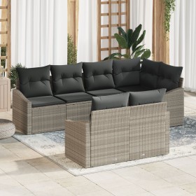 Conjunto de sofá de jardín de 7 piezas con cojines ratán poli gris claro de , Sofás de exterior - Ref: Foro24-3346762, Precio...