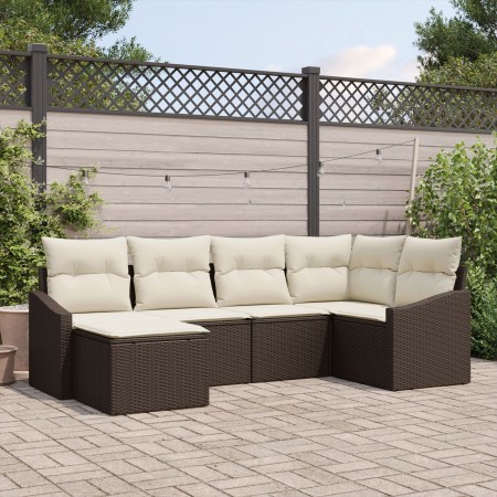 Set de Sofá de Jardín de 6 Piezas con Cojines Marrón Poliratán de , Sofás de exterior - Ref: Foro24-3346788, Precio: 390,98 €...