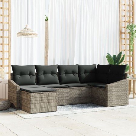 Juego de Sofá de Jardín de 6 Piezas con Cojines Gris Poliratan de , Sofás de exterior - Ref: Foro24-3346789, Precio: 371,45 €...