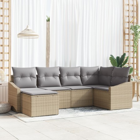 Juego de sofá de jardín de 6 piezas con cojines Beige Ratán sintético de , Sofás de exterior - Ref: Foro24-3346790, Precio: 3...