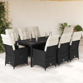 Set de comedor de jardín 9 pzas y cojines ratán sintético negro en Conjuntos de jardín | Comprar online en Foru.es