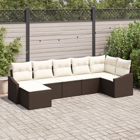 Conjunto de sofá de jardín de 7 piezas con cojines en ratán polivalente marrón de , Sofás de exterior - Ref: Foro24-3346808, ...