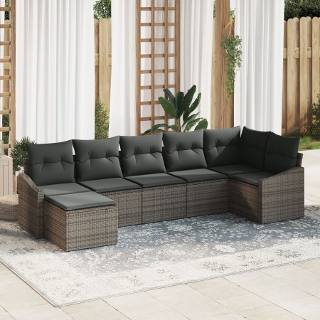 Juego de sofá de jardín de 7 piezas con cojines de ratán sintético gris de , Sofás de exterior - Ref: Foro24-3346809, Precio:...
