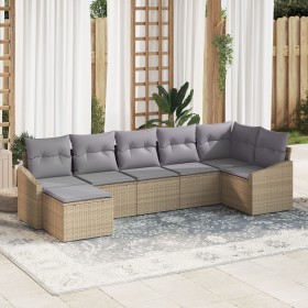 Conjunto de Sofá de Jardín de 7 Piezas con Cojines Beige Poliratán de , Sofás de exterior - Ref: Foro24-3346810, Precio: 451,...