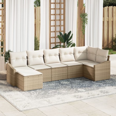 Juego de sofá de jardín de 7 piezas con cojines Beige Poliratán de , Sofás de exterior - Ref: Foro24-3346811, Precio: 455,38 ...