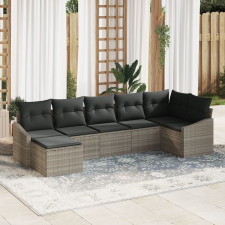Juego de Sofá de Jardín de 7 Piezas con Cojines Gris Claro Ratán Sintético de , Sofás de exterior - Ref: Foro24-3346812, Prec...