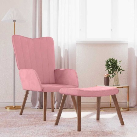 Sillón de relax con taburete terciopelo rosa en Sillones | Comprar online en Foru.es