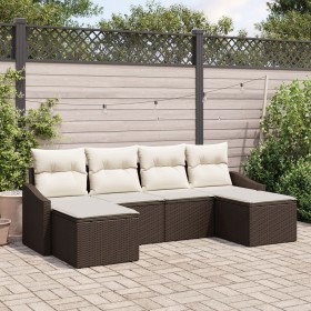 Conjunto de Sofá de Jardín de 6 Piezas con Cojines Marrón Poliratán de , Sofás de exterior - Ref: Foro24-3346828, Precio: 344...