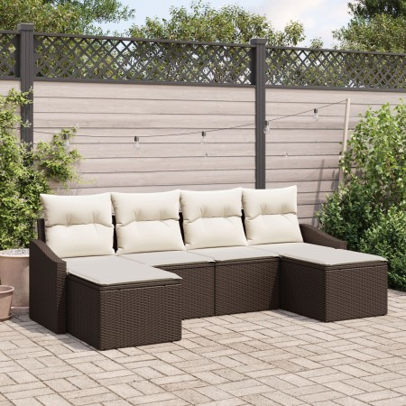 Conjunto de Sofá de Jardín de 6 Piezas con Cojines Marrón Poliratán de , Sofás de exterior - Ref: Foro24-3346828, Precio: 344...